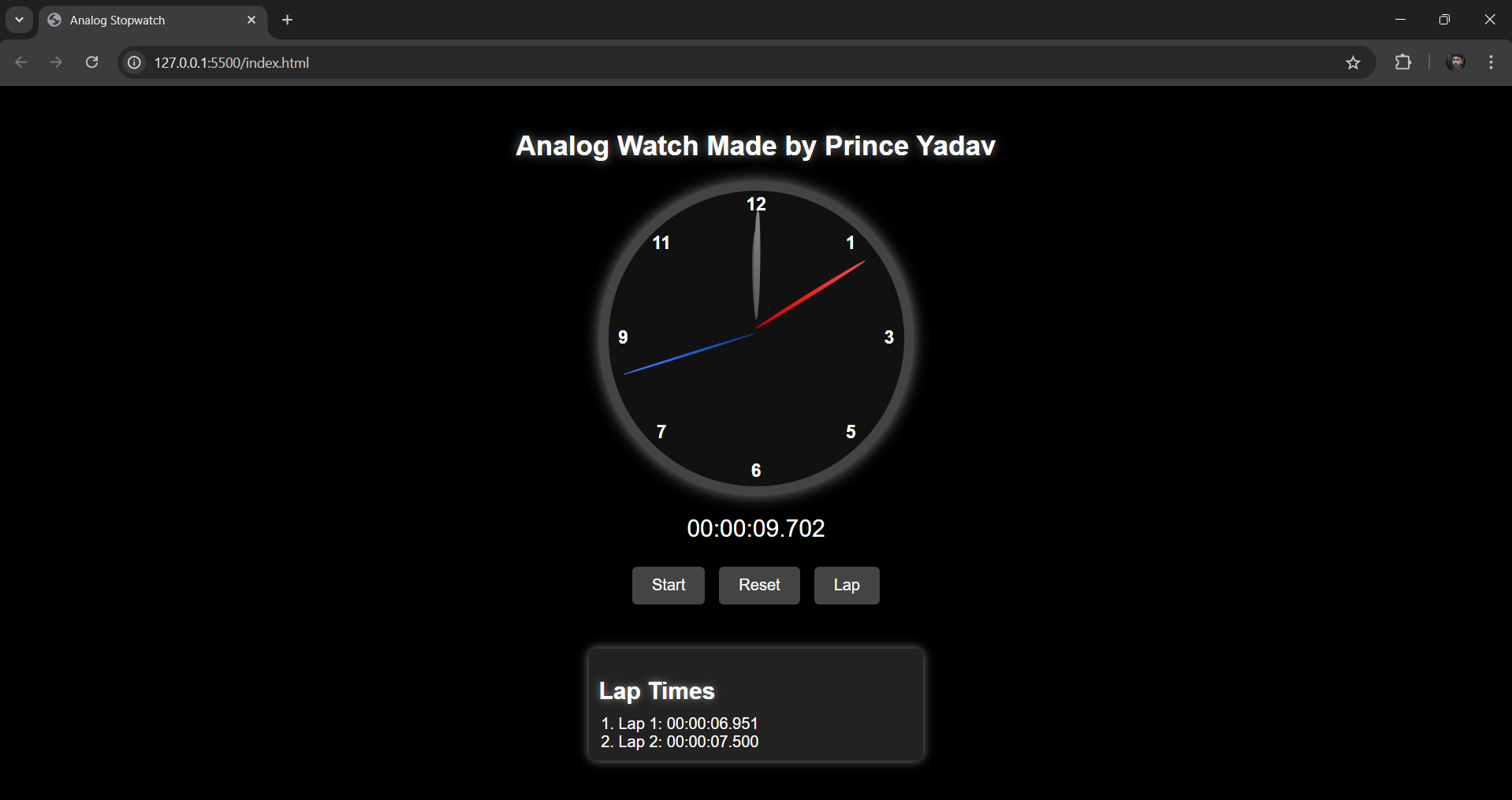 Screenshot Stopwatch Web Application